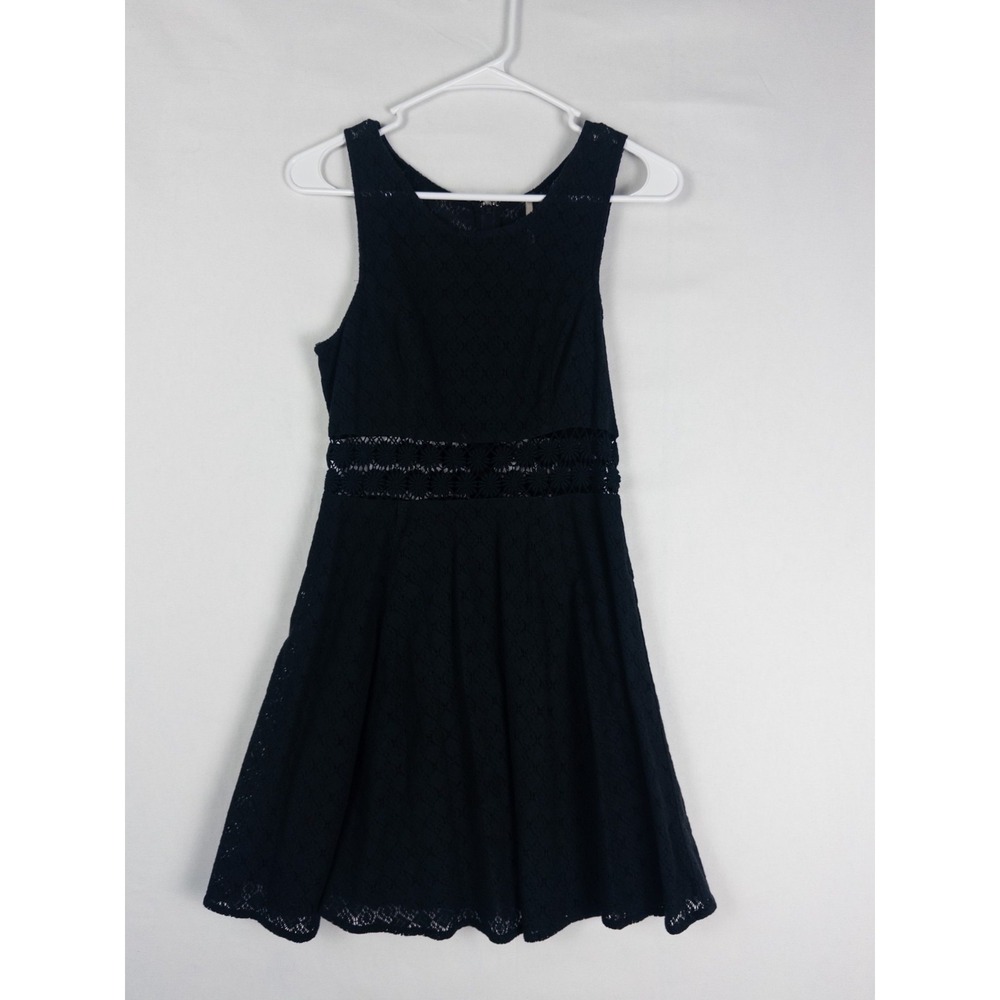 Free‎ People Dress Womens 6 Flare Sleeveless Cotton Blend Black Daisy Waist